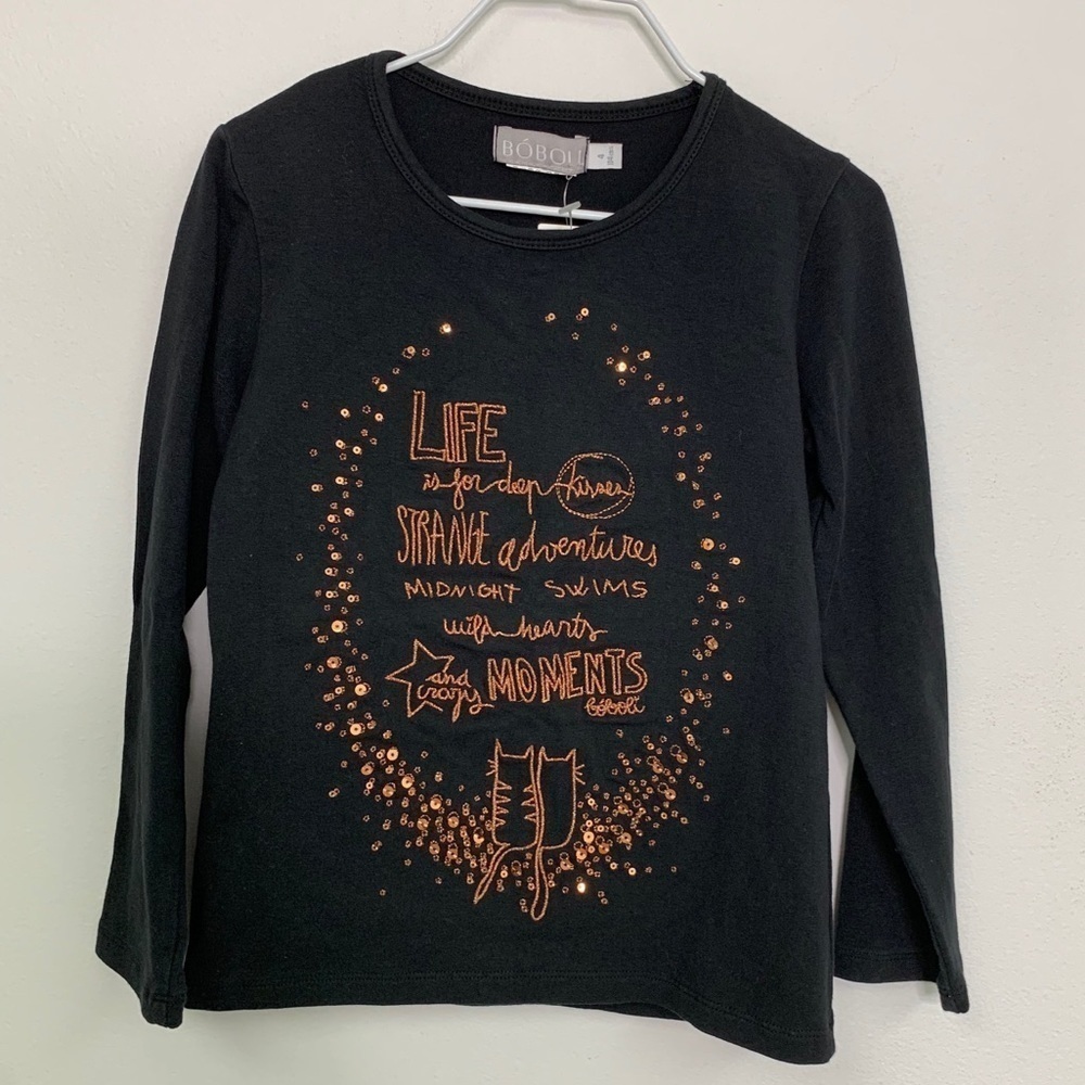 Toddler girl’s black long sleeves top with cats